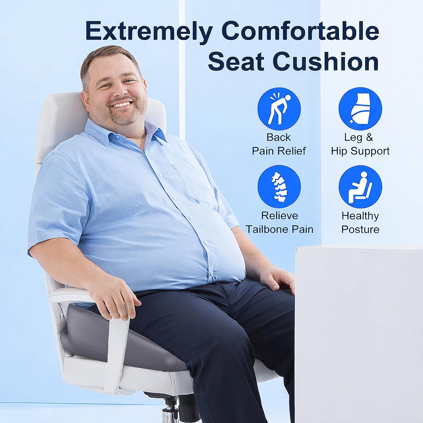 Seat Cushion for Relief Sciatica - Memory Foam Cushion for Office Chair, Hip & Coccyx Pain Relief for Long Sitting,2025 Upgraded X-Large Seat Pillow for Soft Support,for Game Chair/Wheelchair