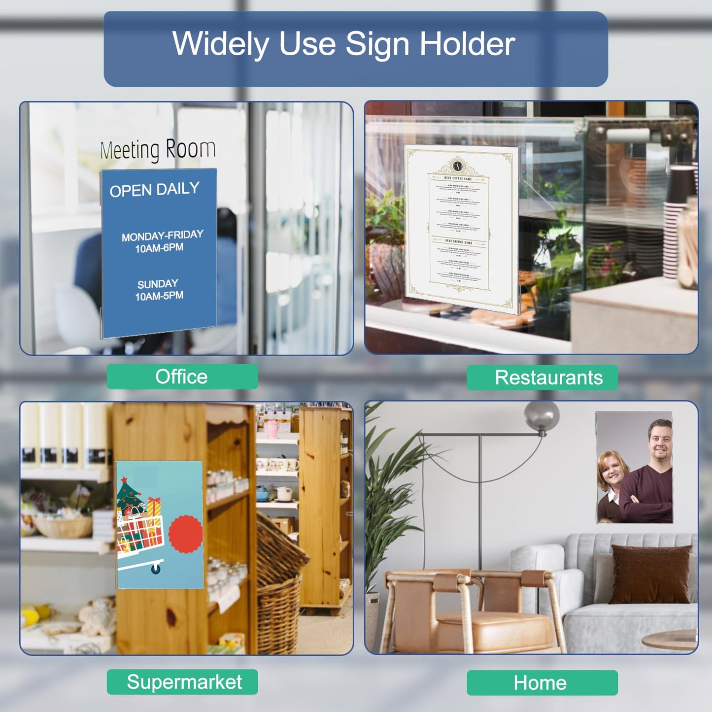 Acrylic Sign Holder 8.5 x 11 Wall Mount, Clear Plastic Paper Sign Display with Tape, No Drilling Acrylic Wall Frame for Office, Home, Store, Restaurant (12 Pack)