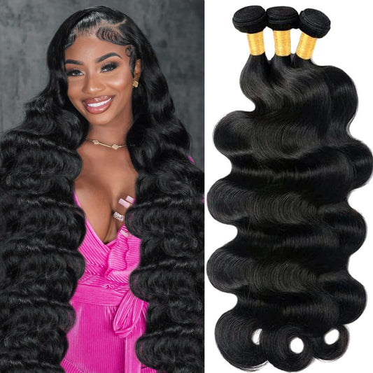12A Human Hair Bundles Body Wave Bundles Human Hair 18 20 22 Inch 100% Unprocessed Brazilian Virgin Hair Body Wave 3 Bundles Deals Real Human Hair Extensions For Black Women Natural Black
