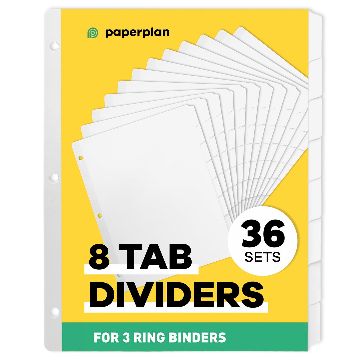 Binder Dividers with Tabs - (Set of 36) x 8 Tab Dividers for 3 Ring Binders, White, Reinforced Edge - Ideal for Keeping Your Documents Neat and Professional