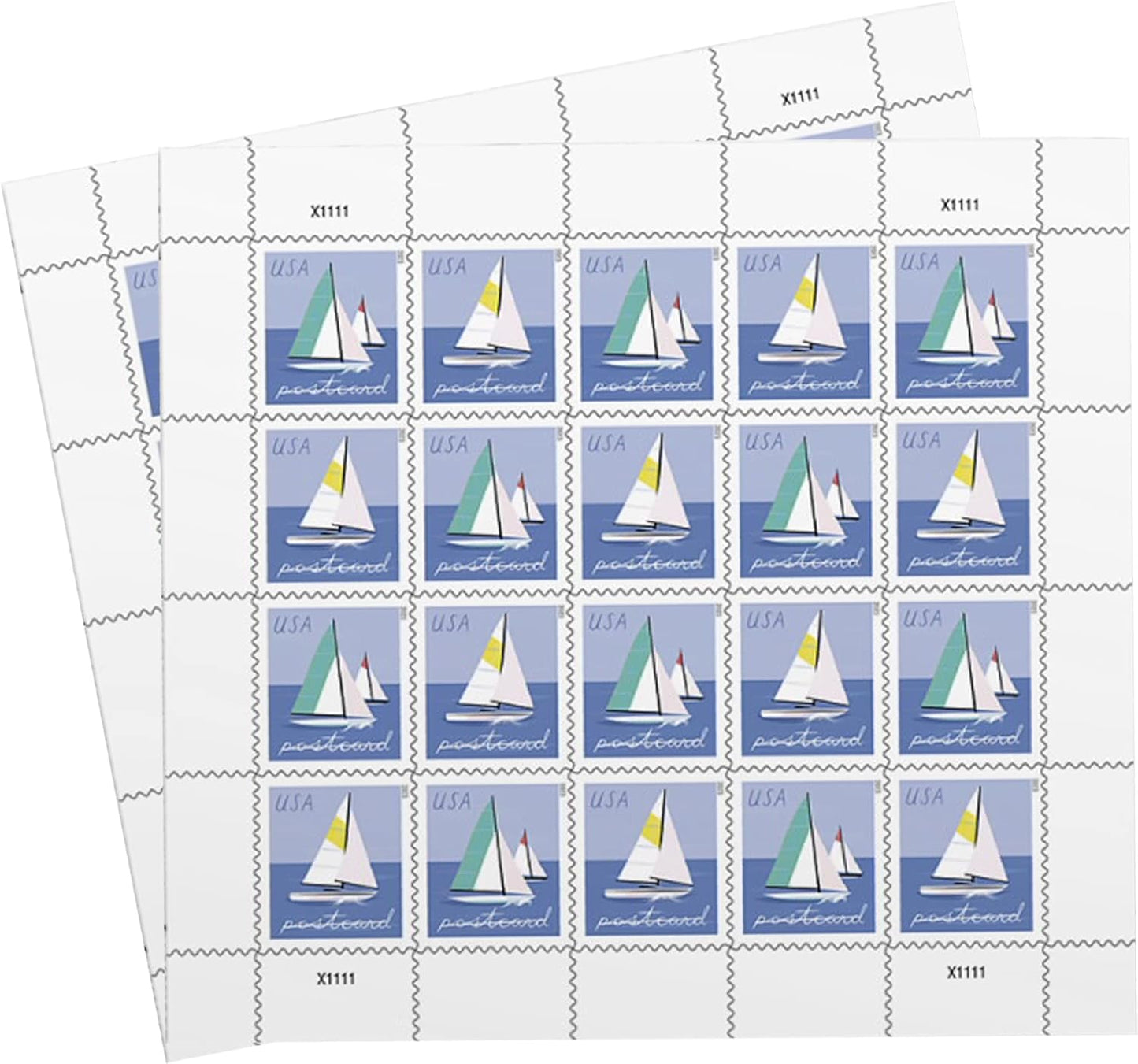 Sailboats 2023 Postcard Rate (2 Sheets of 20) Non-denominated Mail-Use Postage Stamps