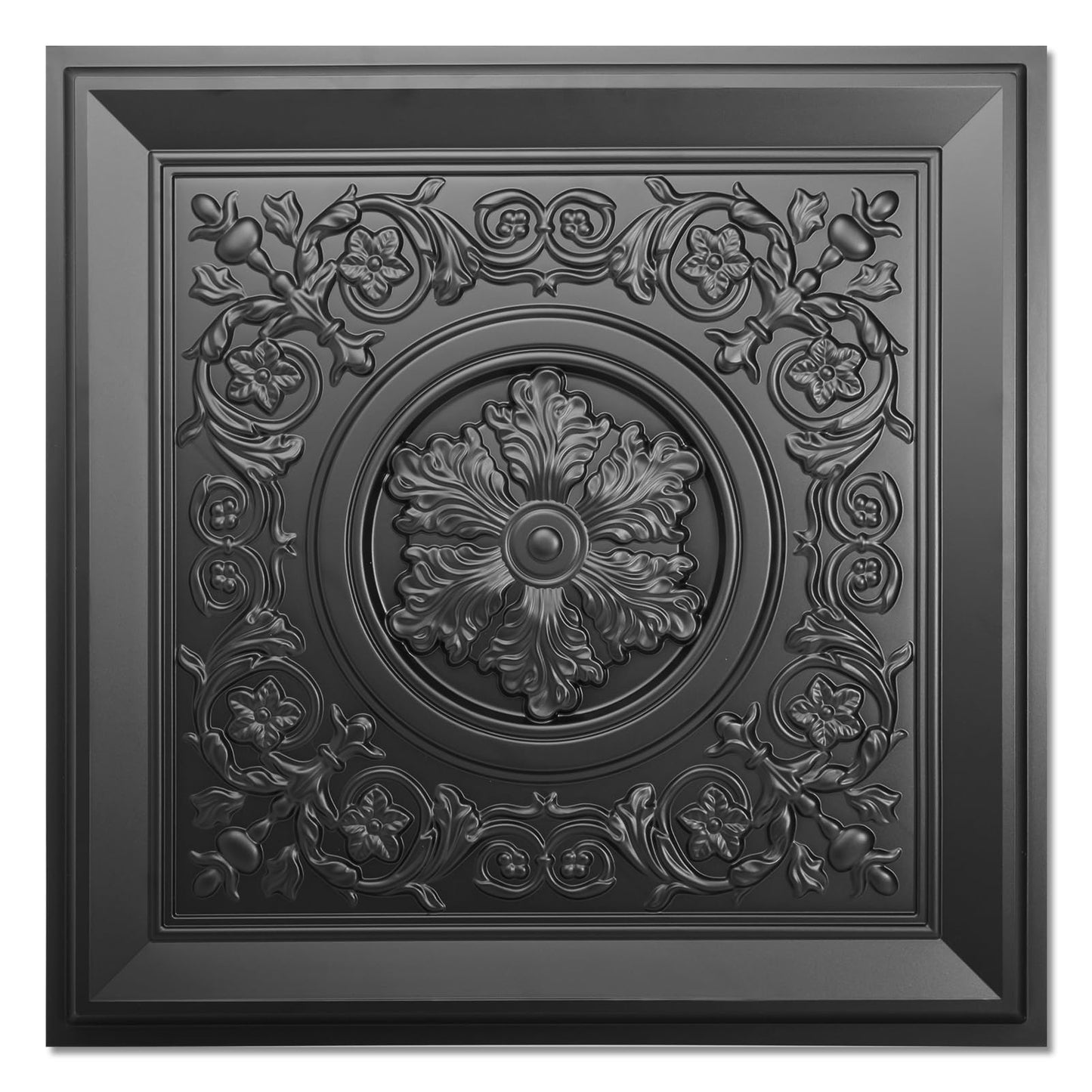 WOWSTAR 12-Pack 24"x24" Drop Ceiling Tiles, Waterproof Glue Up Vintage Style 3D Ceiling Tiles, Black