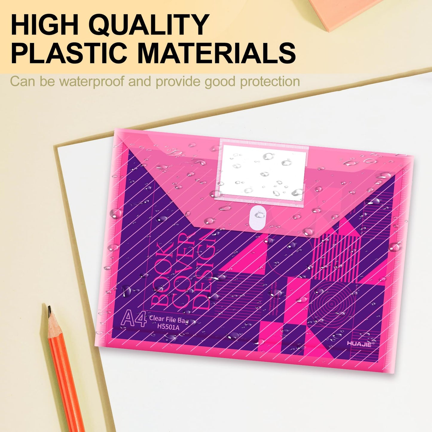 WORPSON 100 Pack, Plastic Envelopes File Folders, HeavyDuty Document Folder for Letter and A4 Size, Clear Document Holder with Label Pockets for School Home Work Office Organizer (100)