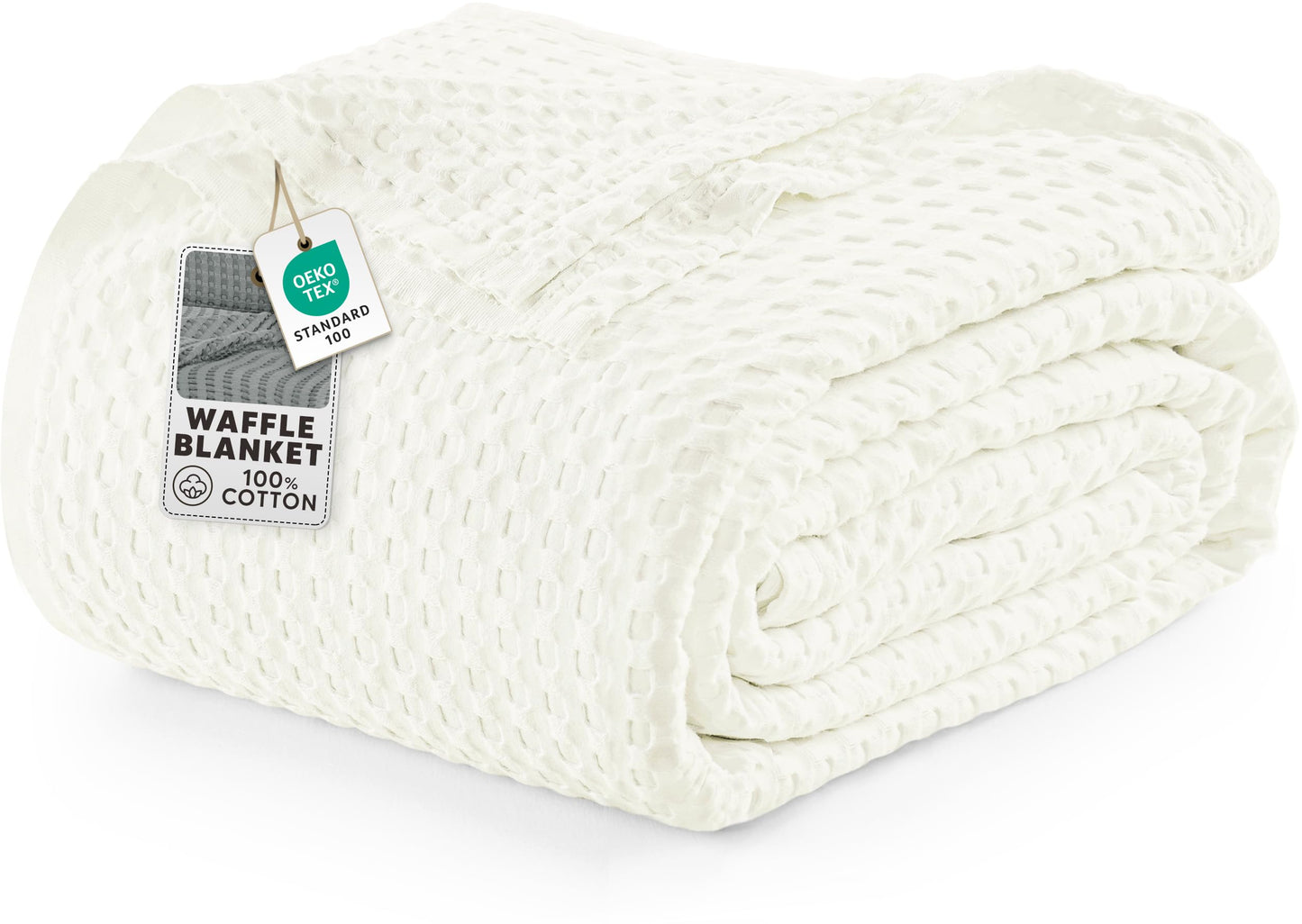 Utopia Bedding 100% Cotton Waffle Weave Blanket King Size for Bed - Lightweight, Breathable Summer Blankets Soft and Cozy, Gifts for Women Home Room Decor (Ivory, 90x108 Inch)