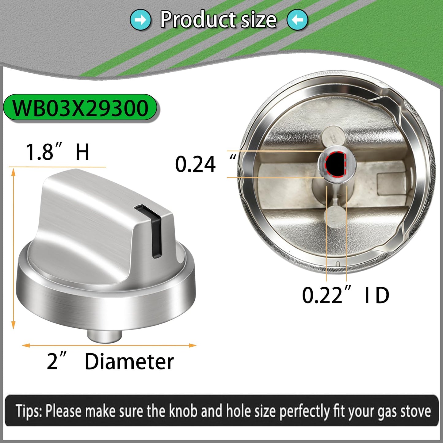Upgraded Metal WB03X29300 Gas Stove Surface Burner Control Knobs,Compatible with GE Cooktop Knobs Replacements Models:JGP3030SL2SS, JGP3036SL1SS,JGP3530SL1SS,JGP5530SL1SS,JGP5536SL1SS Stainless Steel