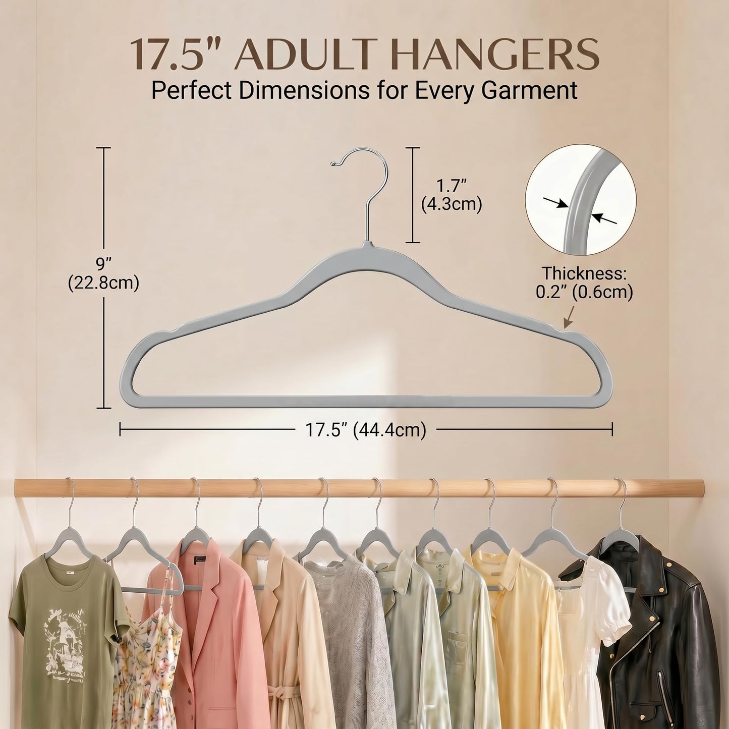 SMARTOR Plastic Hangers 50 Pack, Thin Hangers with 360° Swivel Hook, Non-Velvet Hanger Heavy Duty Clothes Holders for Closet - Durable Adult Hanger, Space Saving Hangars - Gray