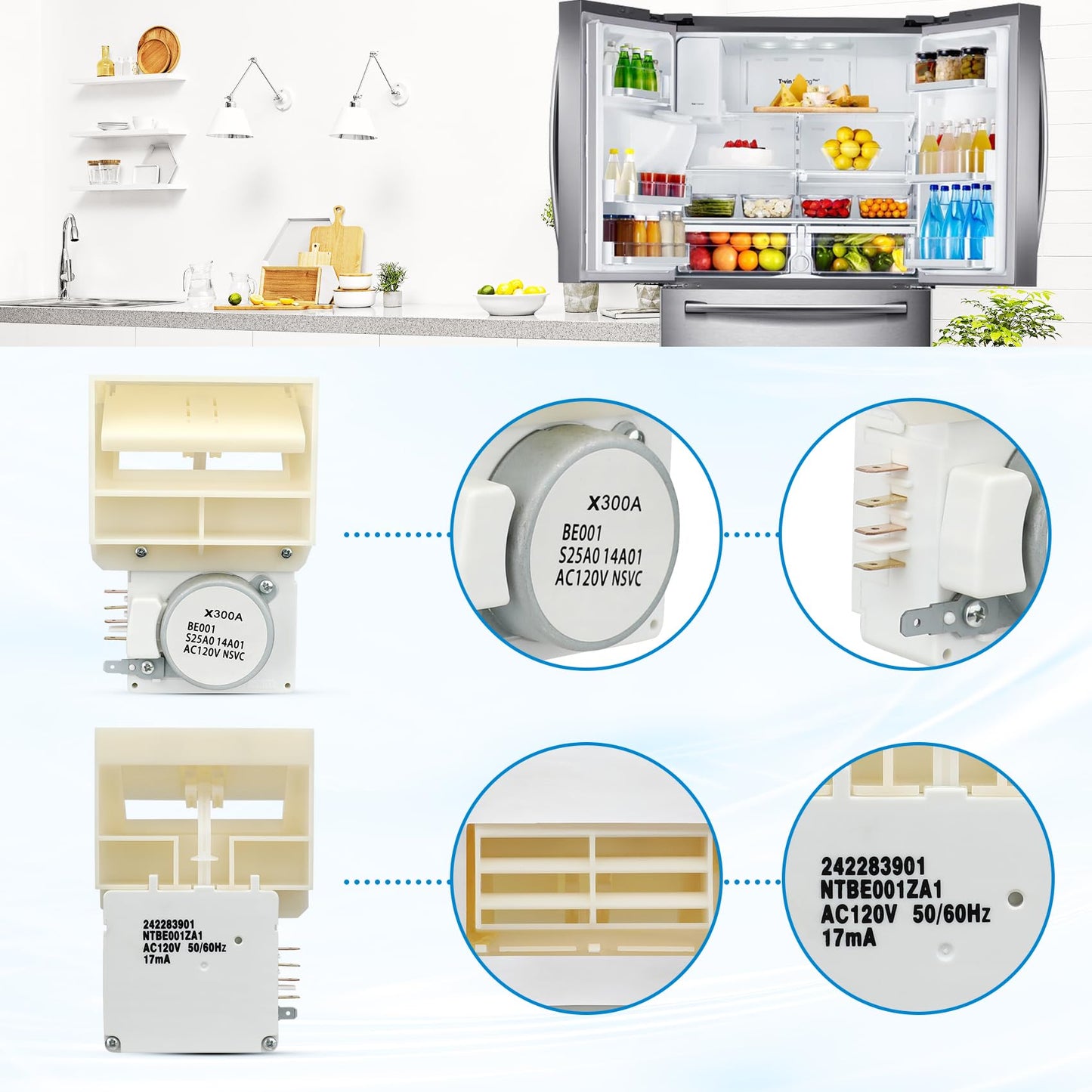 242303001 Air Damper Control Assembly Refrigerator Damper Assembly Compatible with Frigidaire Crosley White replaces 242303001，AP5788340, PS8746718, EAP8746718, 3016452 Fits DFH, FFE, FFH, FFS, LFS