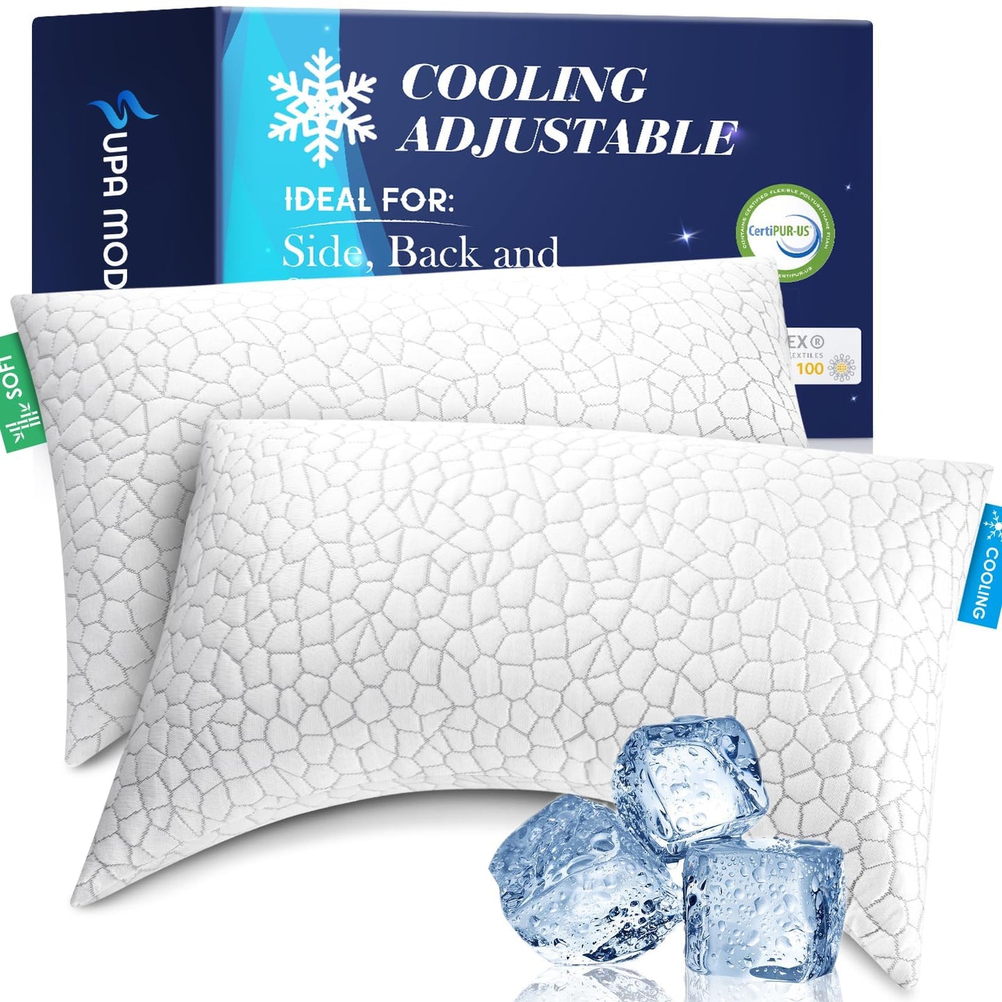 Side Sleeper Pillow for Side and Back Sleepers -Cooling Cervical Neck Pillows for Neck and Shoulder Pain Relief, Adjustable Shredded Memory Foam Pillows King Size Set of 2, Bed Pillow for Adults