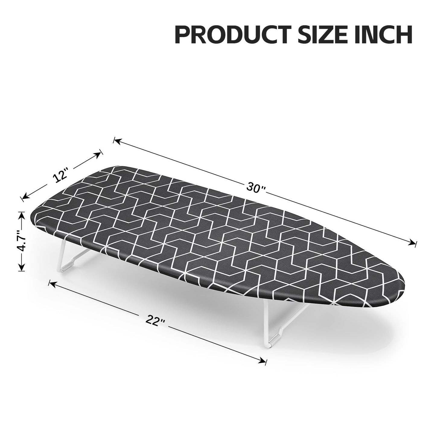 12”×30” Small Ironing Board top with Heat Resistant Cover, Compact Mini Ironing Board with Metal mesh Frame,for Dorm,Apartment and Travel, Hook for Hanging, Iron Board, Iron Table Stand Dark Gray