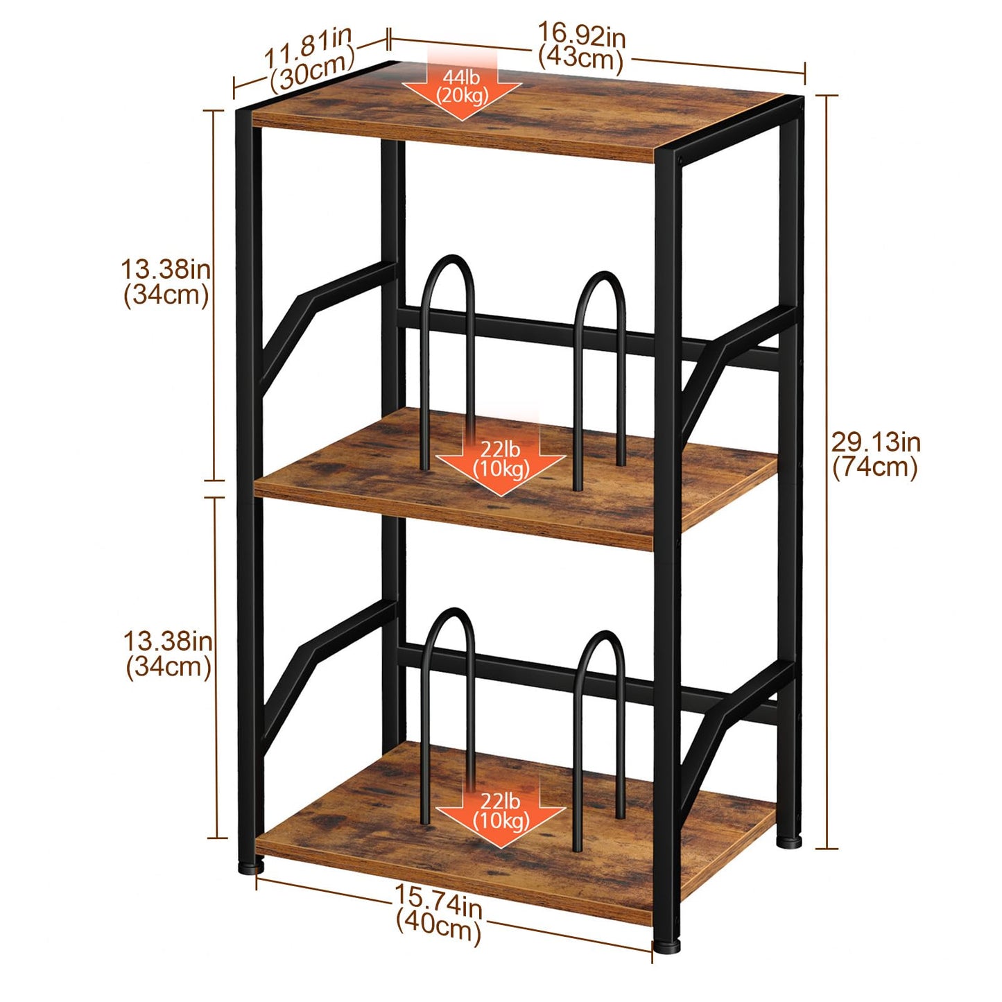 LOAKEKEL Record Player Stand, Vinyl Record Storage Up to 200 Albums, 3 Tier End Table with Removable Dividers, Tall Side Table for Living Room, Bedroom, Rustic Brown, HETCD010BR-1