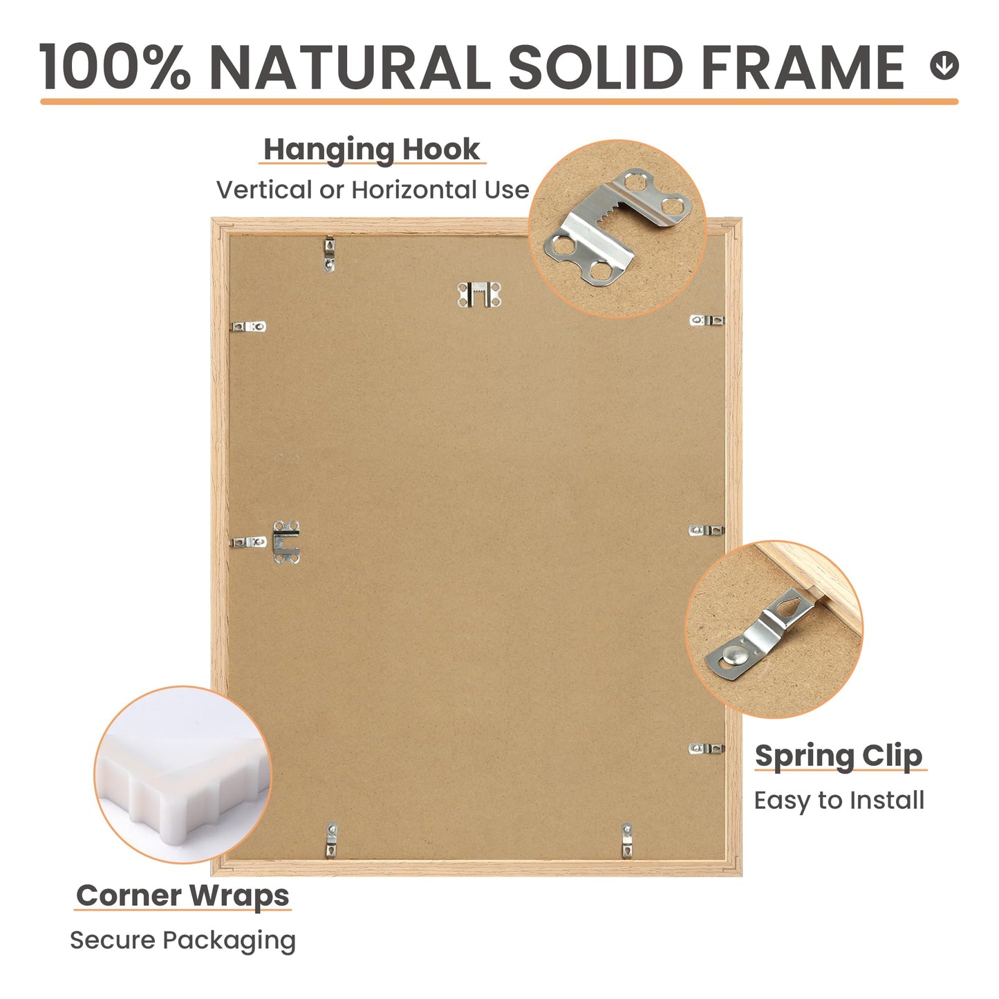upsimples 16x20 Frames Set of 3, Natural Solid Wooden Picture Frames, Display 11x14 with Mat or 16 x 20 Without for Vertical or Horizontal Wall Hanging