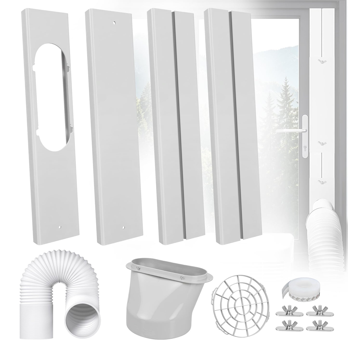 ForeverShine Portable Air Conditioner Window Vent Kit – Adjustable AC Window Kit Fits Sliding Horizontal & Vertical Windows, Includes 5.9” Exhaust Hose
