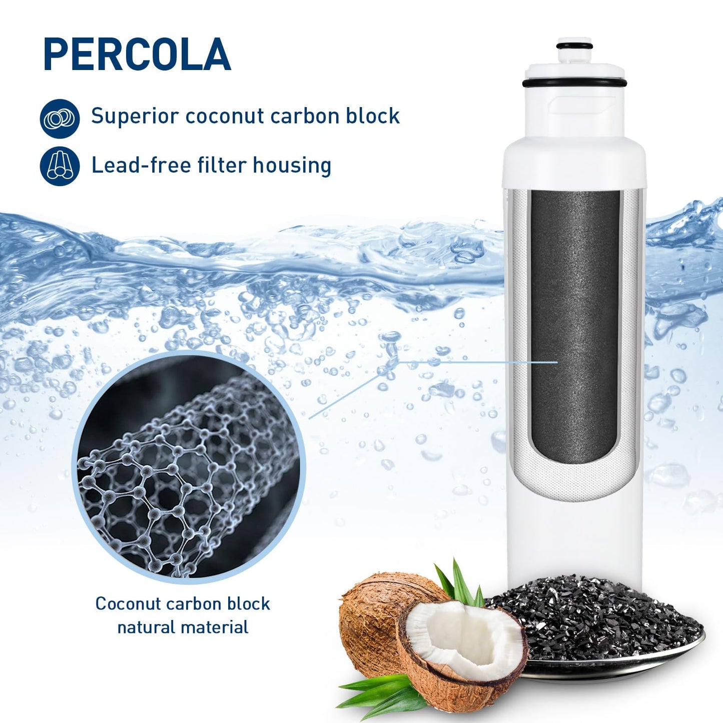 PERCOLA HX2017FR-A Water Filter, Compatible with Hisense HX2017F-A, HRF266N6CSE1, HRF266N6CSE, HRF209N6CSE, HRF254N6TSE, HRF254N6DSE, HRF210N6CBE, Mora MRF211N6CSE, MRF266N6CSE, 2 Pack