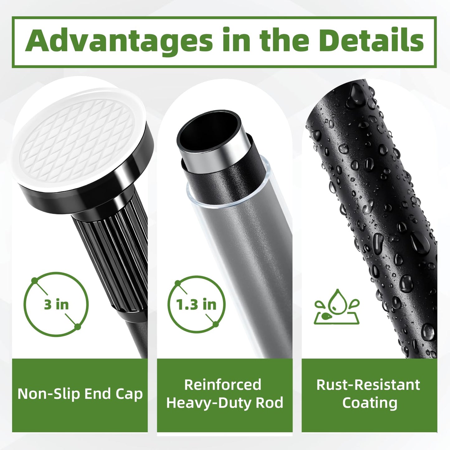 ZYKORT Tension Curtain Rod 39-137In (3.3-11Ft), Heavy Duty Outdoor Tension Rod for Patio Window, One-Click Telescopic Rod, Adjustable Shower Curtain Rod No Drilling for Bathroom Renter Friendly, Black