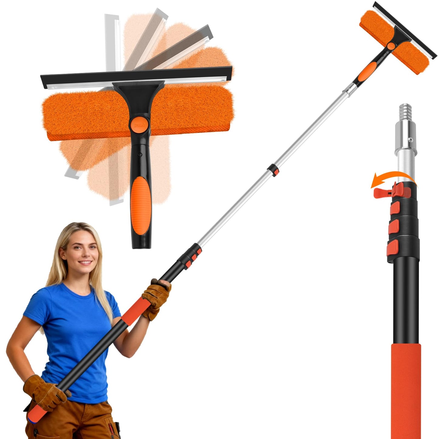 Jhkopqe 26FT Telescoping Window Squeegee Kit | 2-in-1 Professional Window Washer & Microfiber Scrubber with Extension Pole | High Reach Cleaning Tool for Outdoor, Indoor Windows & Glass
