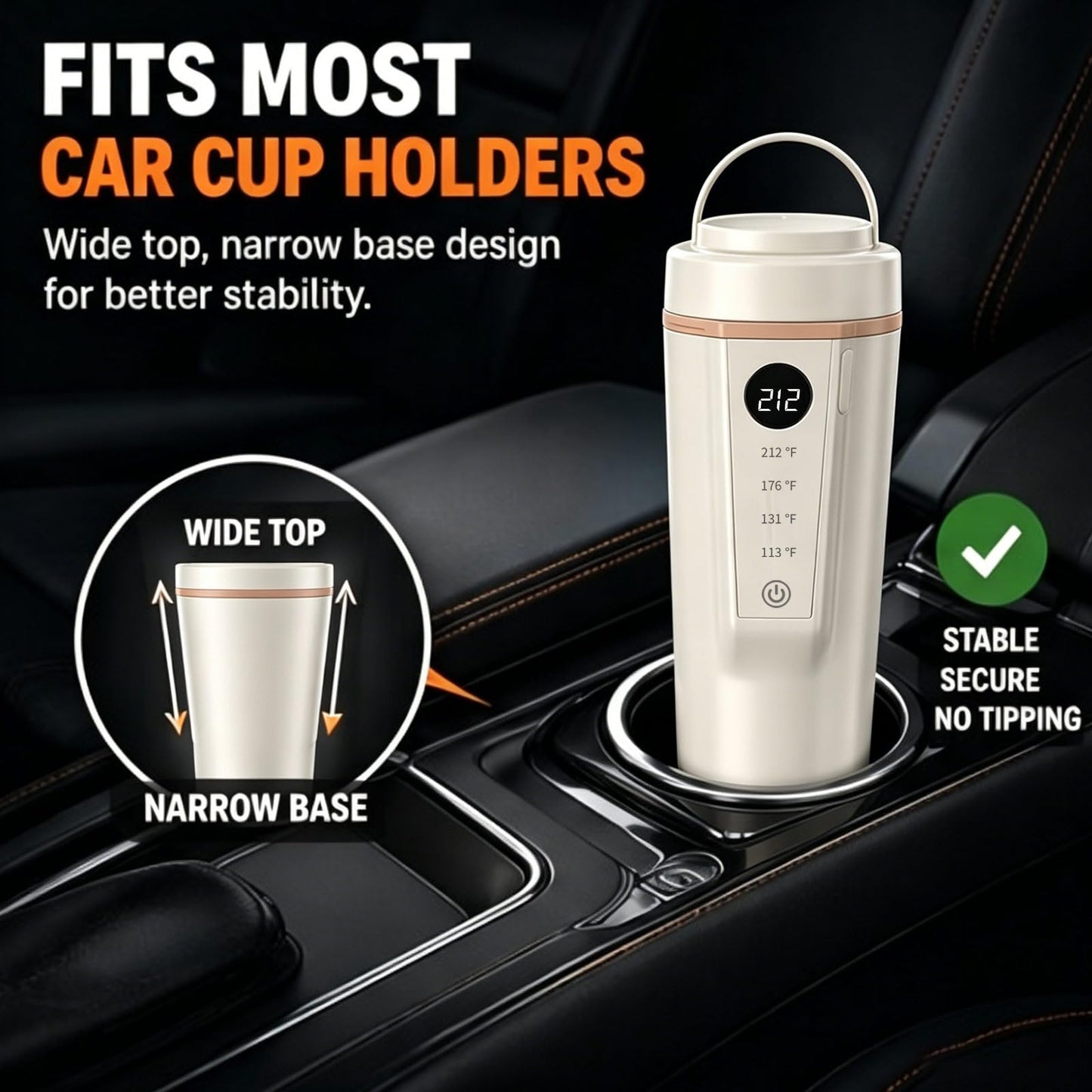 12V/24V Car Kettle, Portable Kettle for Hot Water, 316 Stainless Steel Premium Liner,Smart Multi-speed Temperature Control for Truck Driver OTR, Road Trips, RV(CREAM)