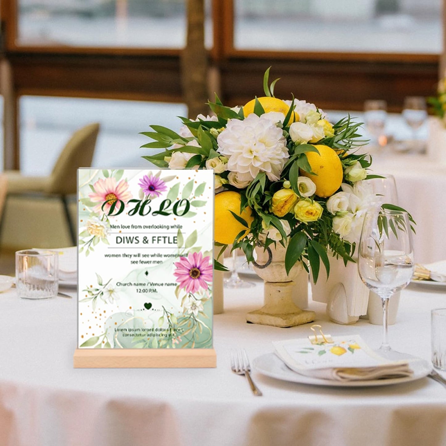 Daofary 6 Pack Acrylic Sign Holder 8.5 x 11, L/T Shape Double Sided wood Picture Frame Stand up Table Top Sign Holders, Clear Display Stand Menu Flyer Holder for Wedding Party (Provide Non slip Mats)