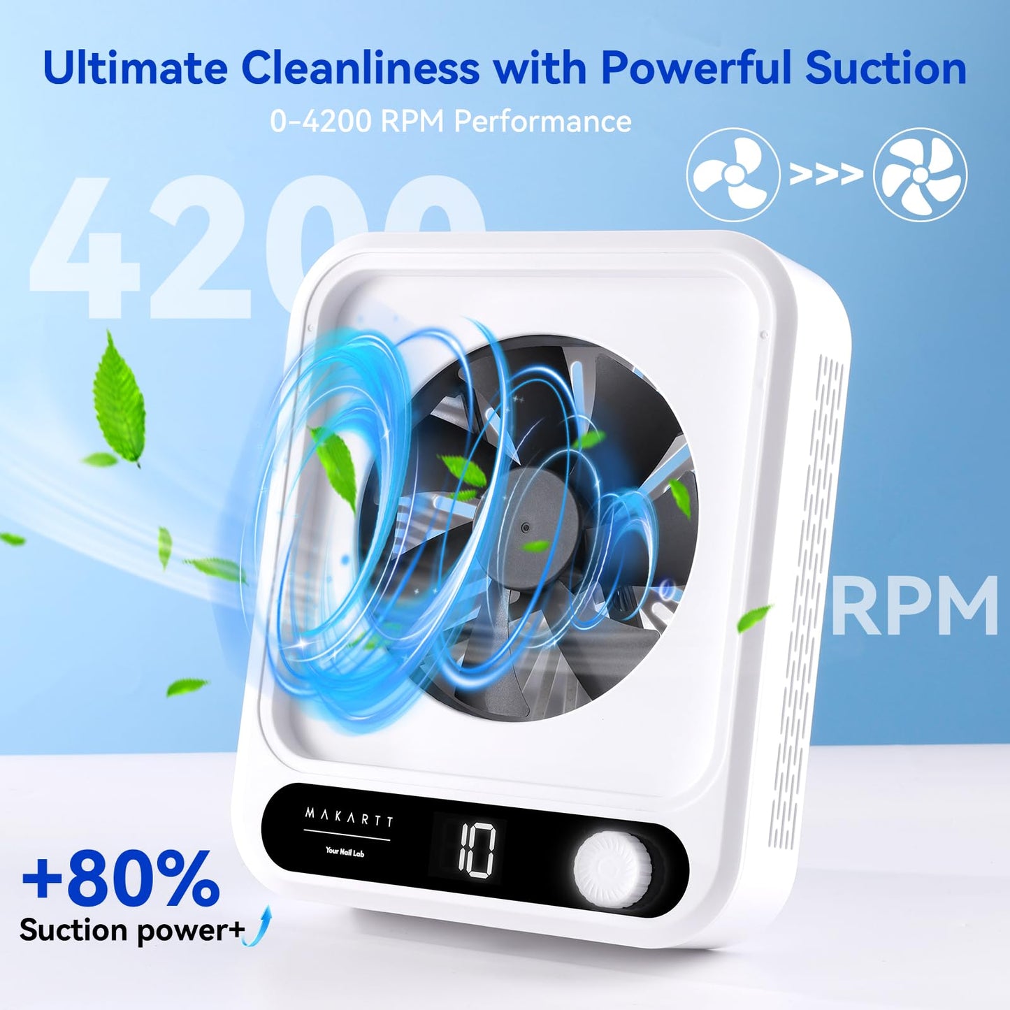 Makartt Nail Dust Collector - Professional Powerful Suction Larina Dust Cleaner with LED Display, Adjustable Speed, Reusable Filter, and Strainer Panel for Acrylic Nails Polishing Manicure Salon Home