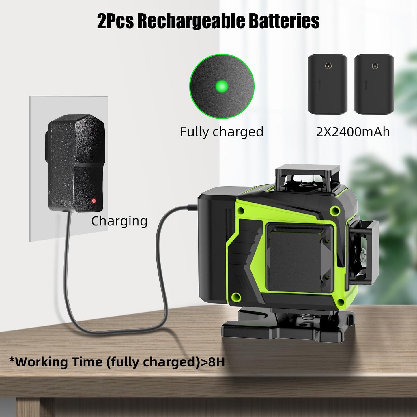 16 Line Laser Level 360 Self Leveling,Professional 4x360°Green Cross Line laser Level Tool for Construction and Picture Hanging,lazer leveler tool with 2 Batteries,Magnetic Bracket & Remote Control