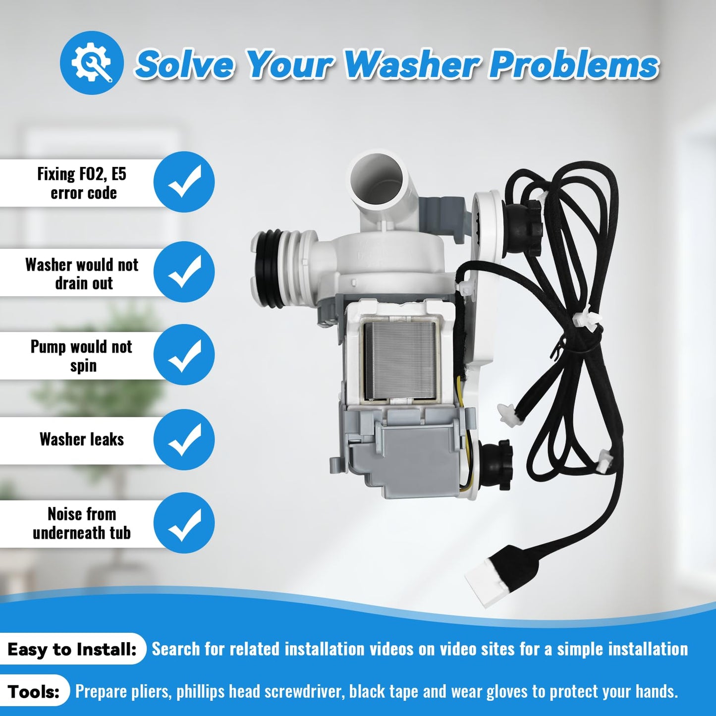 DC97-19289F, DC97-19289B, PX3516-01 Washer Drain Pump Assembly, Compatible with Samsung Washing Machine, Replaces DC97-19289A, DC97-17366A, DC97-17366J, DC97-17349B, AP6806651, PS12592631, EAP12592631