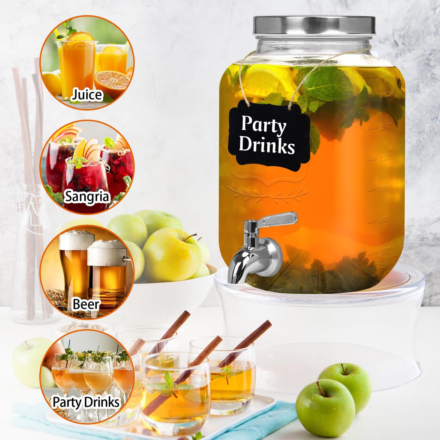 Moretoes 1 Gallon Glass Drinks Dispenser for Parties, Beverage Dispenser for Juice and Iced Tea, Airtight Sun Tea Glass Jar for Outside, Party Essential Beverage Pitcher with Spout