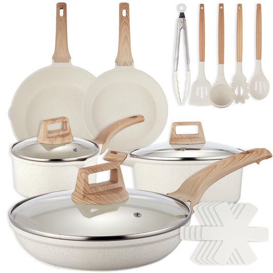 18 Pcs Pots and Pans Set for Kitchen, Nonstick Ceramic Cookware Set, Non Stick Induction Cookware Frying Pans & Saucepans