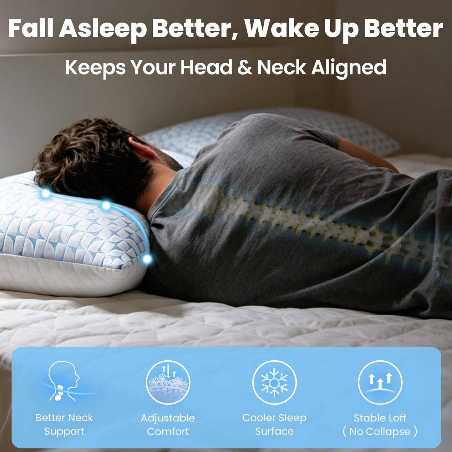 QUTOOL Firm Pillow Shredded Memory Foam, Cooling Pillow for Hot Sleeper, Adjustable Bed Pillow for Side Back Stomach Sleepers, Washable Cover, CertiPUR-US Certified, Standard Size Set of 2