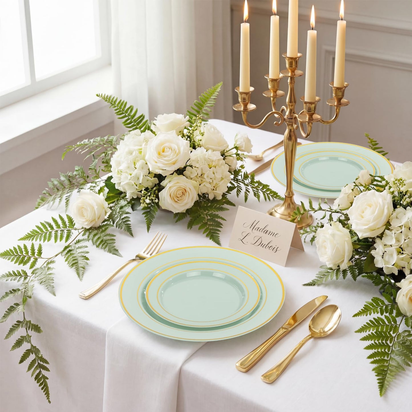 NOCCUR 200PCS Sage Green Plastic Plates for 100 Guests - Include 100PCS 10" Dinner/ 100PCS 7" Dessert Plastic Plates Heavy Duty - Ideal for Wedding&Party