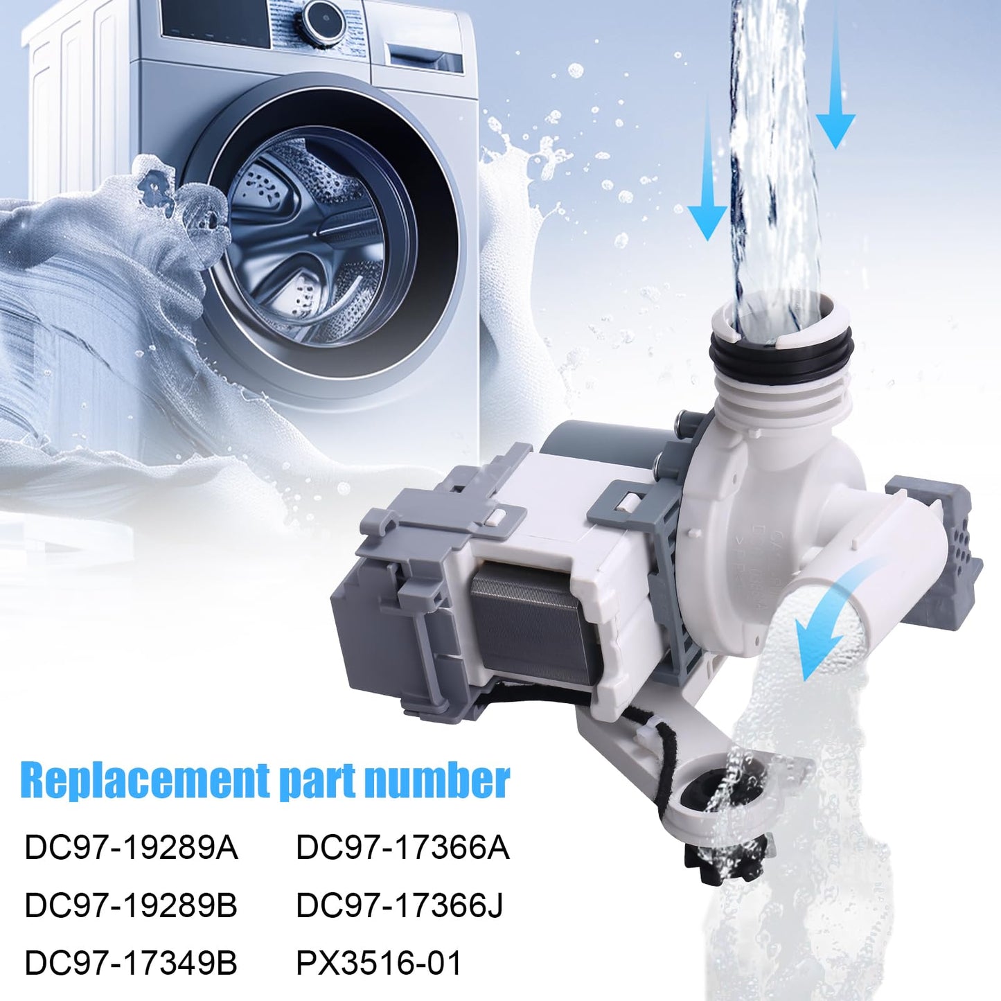 DC97-19289F DC97-17366A Washer Drain Pump Assembly(OEM) Replacement for DC97-17349B DC97-17366J DC97-19289A DC97-19289B AP6806651 PX3516-01 Compatible with Samsung Washer Machine 1-Year Warranty
