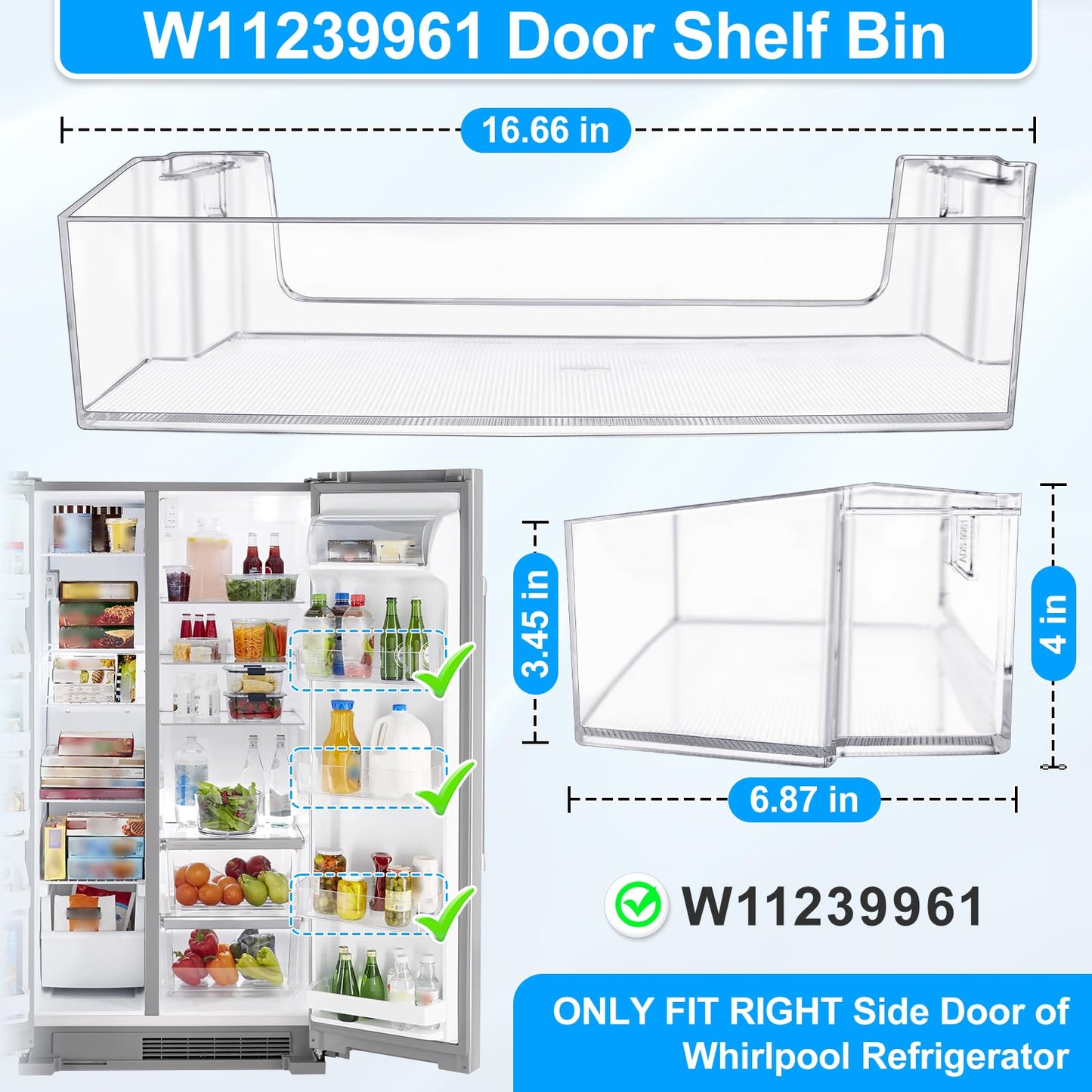 [2 PACK]UPGRADED WRS315SDHZ08 WRS325SDHZ08 WRS315SDHM01 WRS321SDHZ00 WRS321SDHZ08 Refrigerator Door Shelf Bin Compatible with W11239961 Whirlpool Refrigerator Door Shelf Part W10900538 Fridge Door Bin