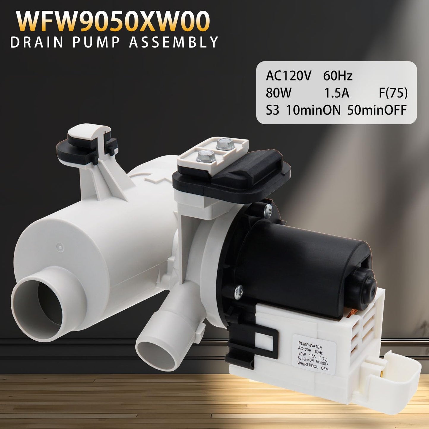 Siwdoy WFW9050XW00 Drain Pump Compatible With Whirlpool Duet WFW9150WW00 WFW9151YW00 WFW9250WW01 WFW8300SW04 WFW8300SW02 WFW9200SQA12 WFW8300SW00