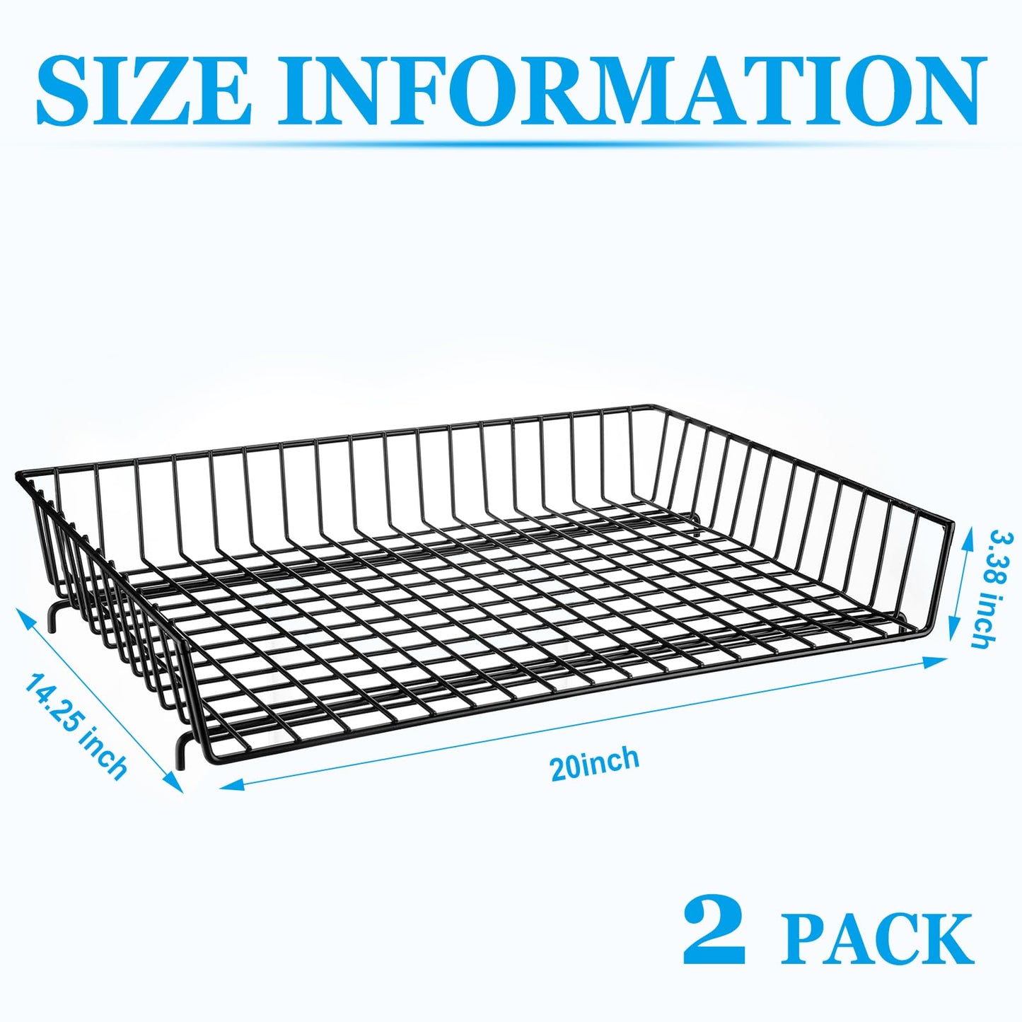 Hicarer 2 Pcs Metal Paper Tray 11 x 17 Inch Iron Wire Grid Desk File Document Letter Tray 11 x 17 Paper Desk Organizer Wide Entry Basket for Office Home (Black)