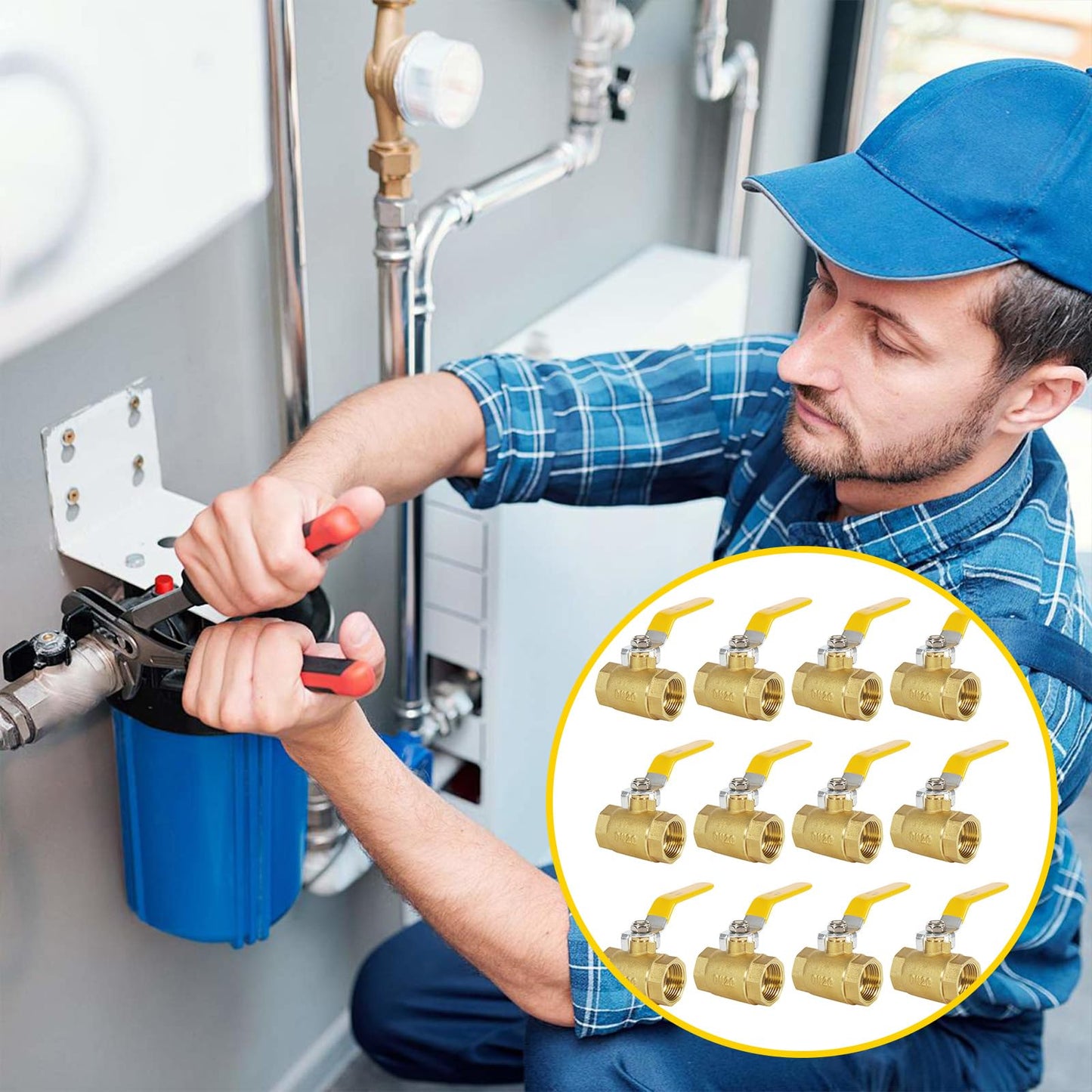 12 Pack 3/4'' Full Port Brass Ball Valve 3/4 Inch Female Threaded NPT Ball Valve Heavy Duty Threaded 150 PSI Brass Ball Plumbing Fitting for Water Oil Gas (3/4 In)