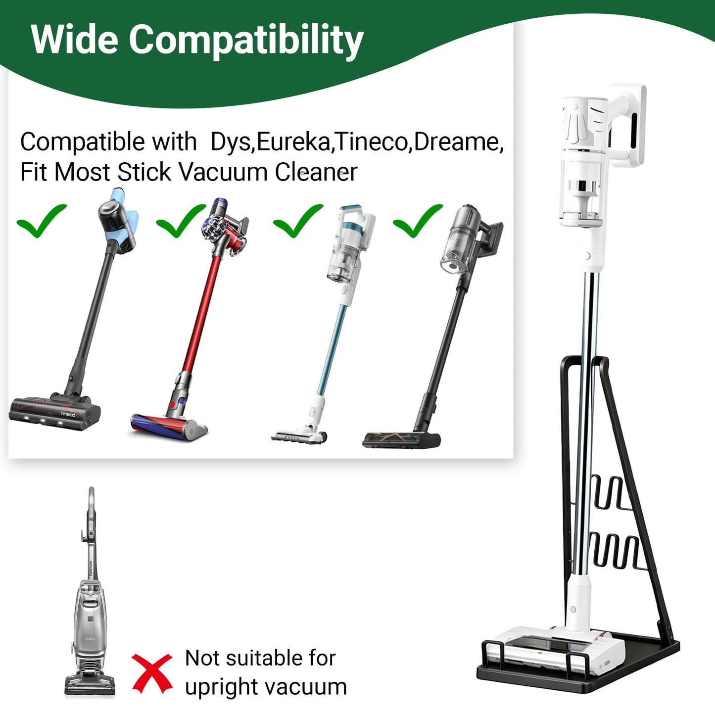 EZ SPARES No Installation Required,Vacuum Stand Frame,Accessories Storage Docking Station Holder,Metal Bracket,big base,Compatible with Dys,Eureka,tineco,dreame,Fit Most Stick Vacuum Cleaner(Black)