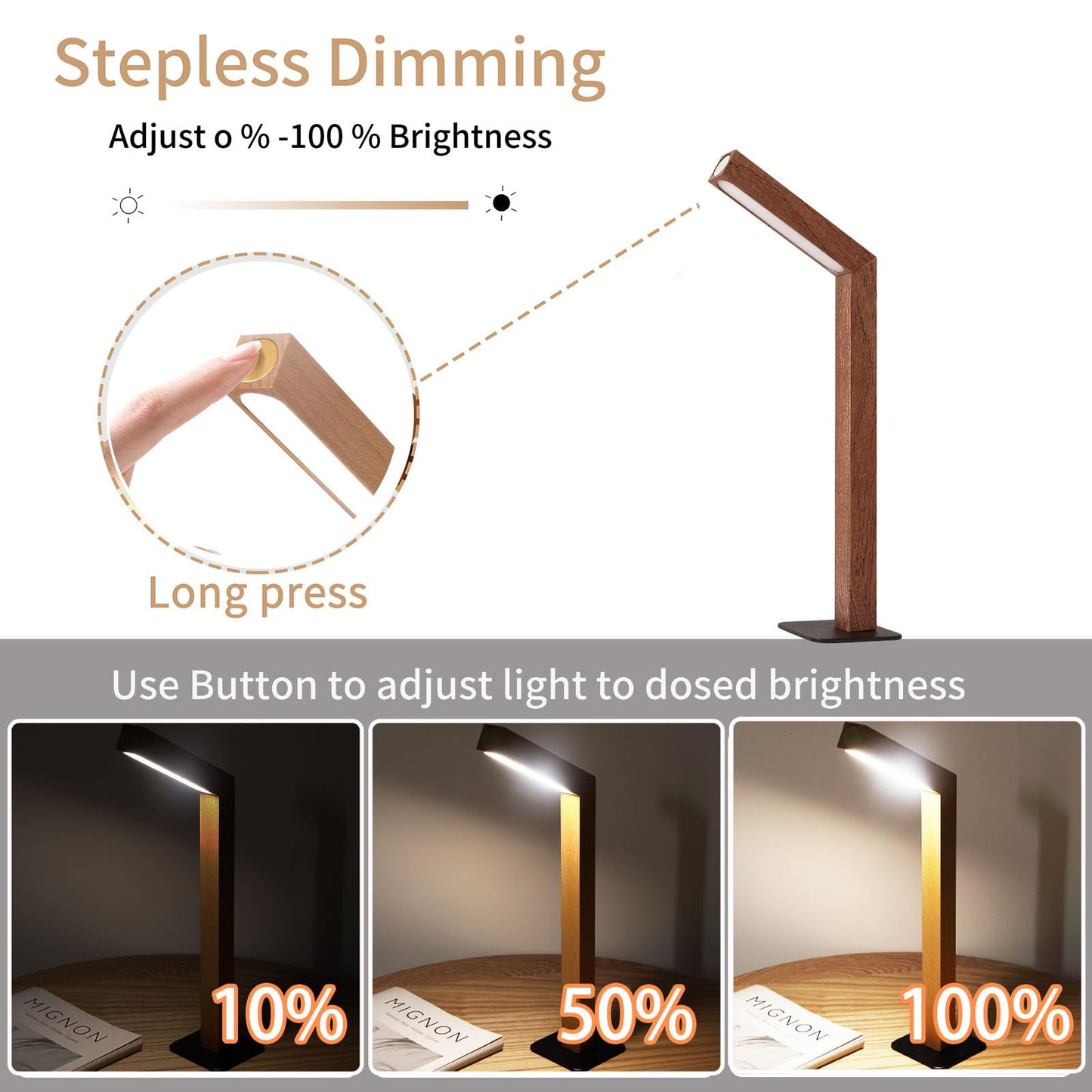 HBGFHG Wooden Desk Light ，Dimmable Desk Lamp for Home Office with USB Wireless Charging Port ，Touch Control RotatableDesk Adjustable Night Light(Sapele Wood)