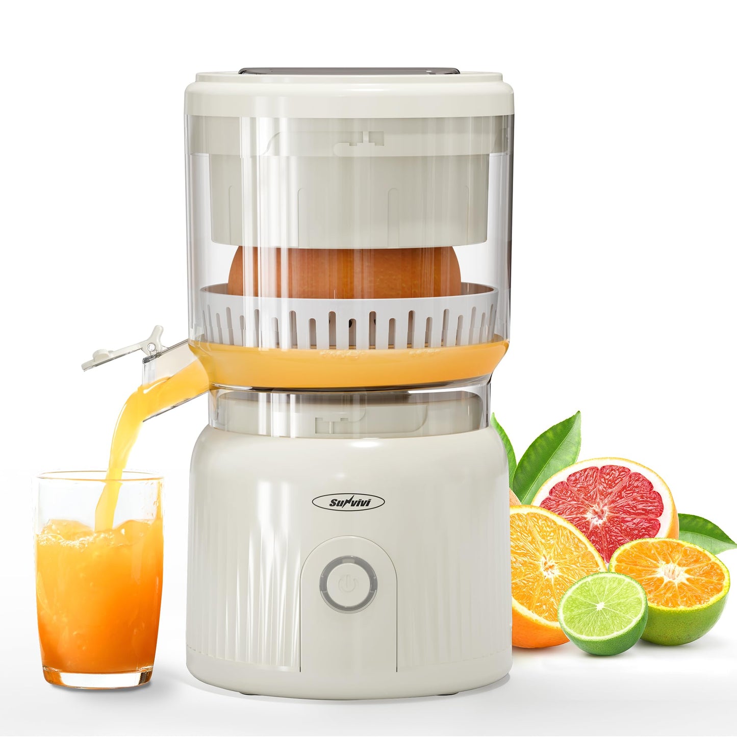 SUNVIVIPRO Electric Citrus Juicer, 90W High-Speed Juice Squeezer with 15,000 RPM Pure Copper Motor, Efficient Orange and Lemon Juicer for Soft Fruits, Compact Design with Easy Cleaning, White