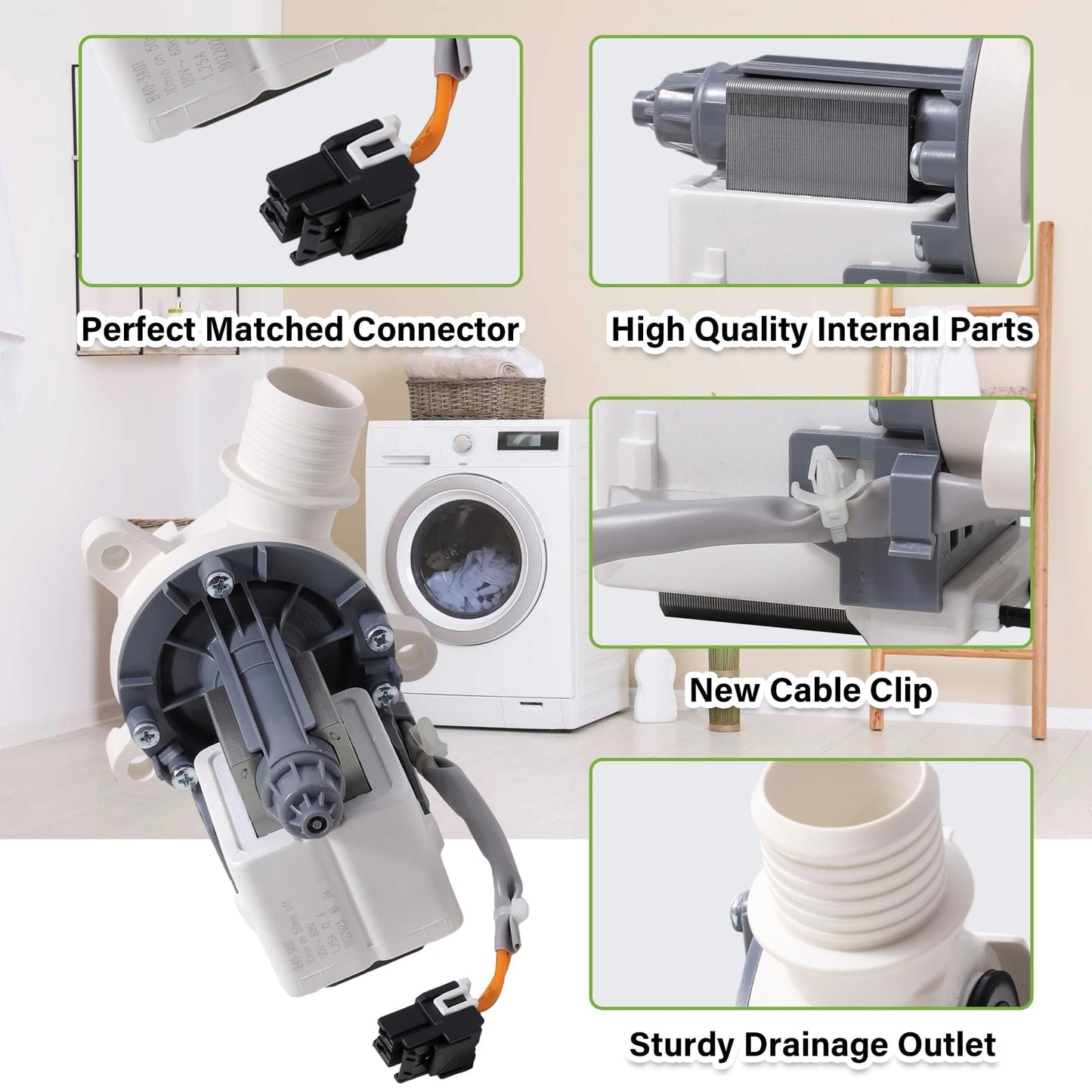GTW335ASN2WW GTW330ASK3WW GTW335ASN1WW Washer Drain Pump by Semzohc - Compatible with G.E Hot-point Washers GTW465ASN2WW GTW460ASJ8WW GTW680BSJ6WS HTW200ASK1WW PTW600BSR1WS