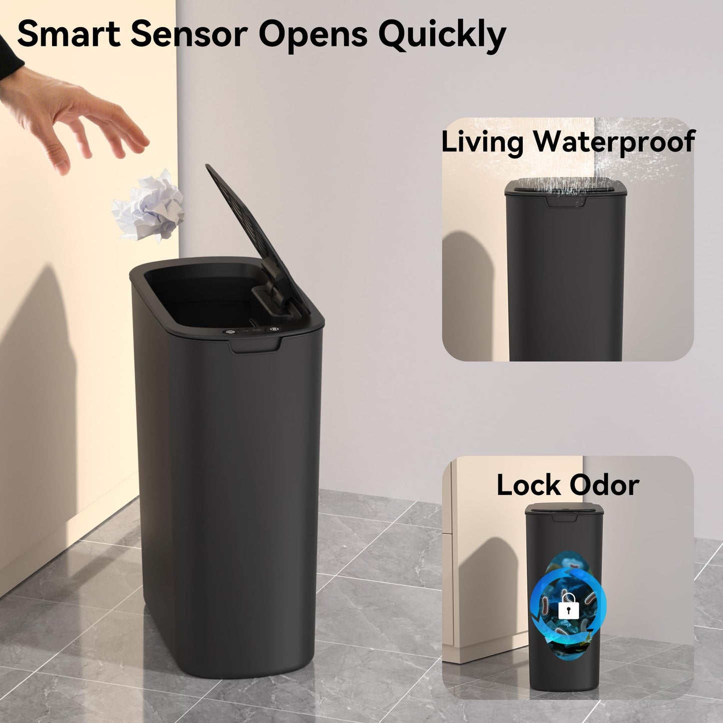LJIACLEA 5 Gallon Motion Sensor Bathroom Trash Can Automatic Garbage Cans with Lid Touchless Smart Slim Plastic Trash Bin for Kitchen, Bedroom, Toilet, Office, Living Room