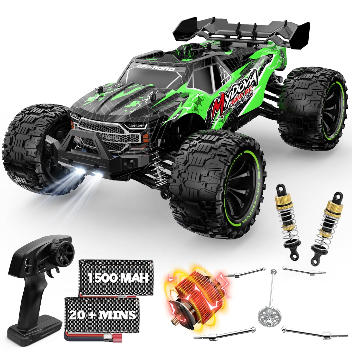 1:14 Scale Fast RC Cars for Adults, 40+KPH High Speed Remote Control Car RC Truggy, 4x4 Off-Road Remote Control Truck, All Terrain Waterproof Electric Car for Snow, Sand, Beach with 2 x 2S Batteries