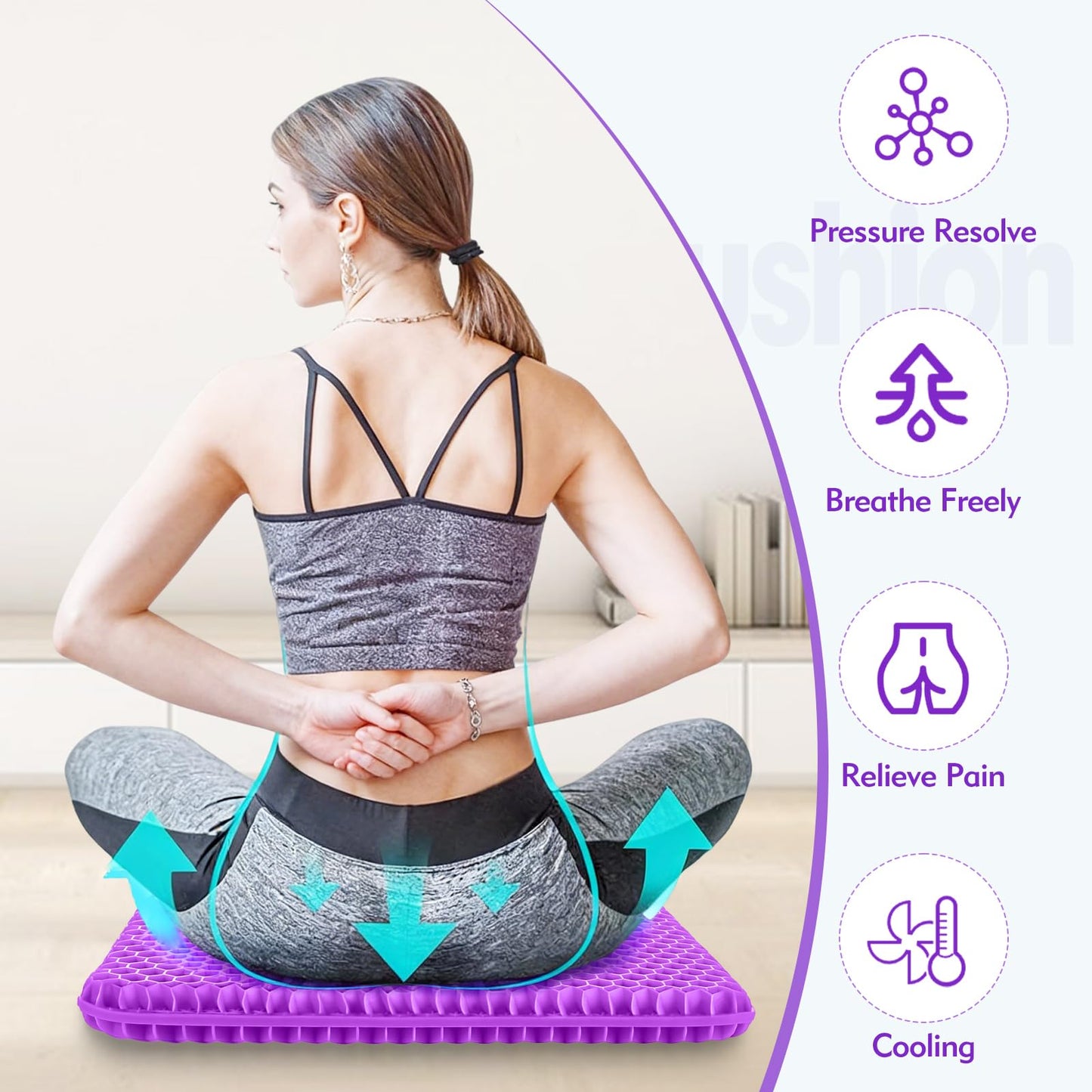 NIPURA Plus Size Gel Cushion for Long Sitting, Breathable Honeycomb Pressure Relief Pad for Office Chair, Car & Wheelchair (Plus Size - Light purple-01)
