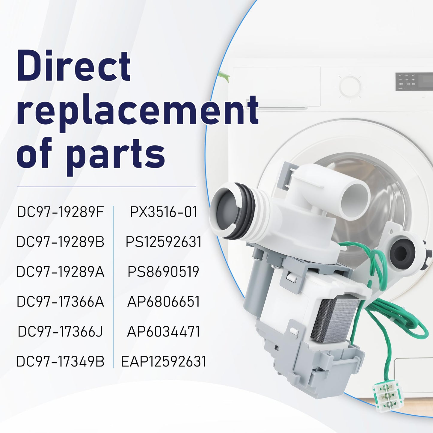 Upgraded DC97-19289F DC97-19289B PX3516-01 DC31-00178A Washer Drain Pump fit for Samsung DC97-19289A AP6034471 DC97-17366A DC97-17349B AP6806651 WA456DRHD WA48J7700AW WA45H7000AW prime&swift