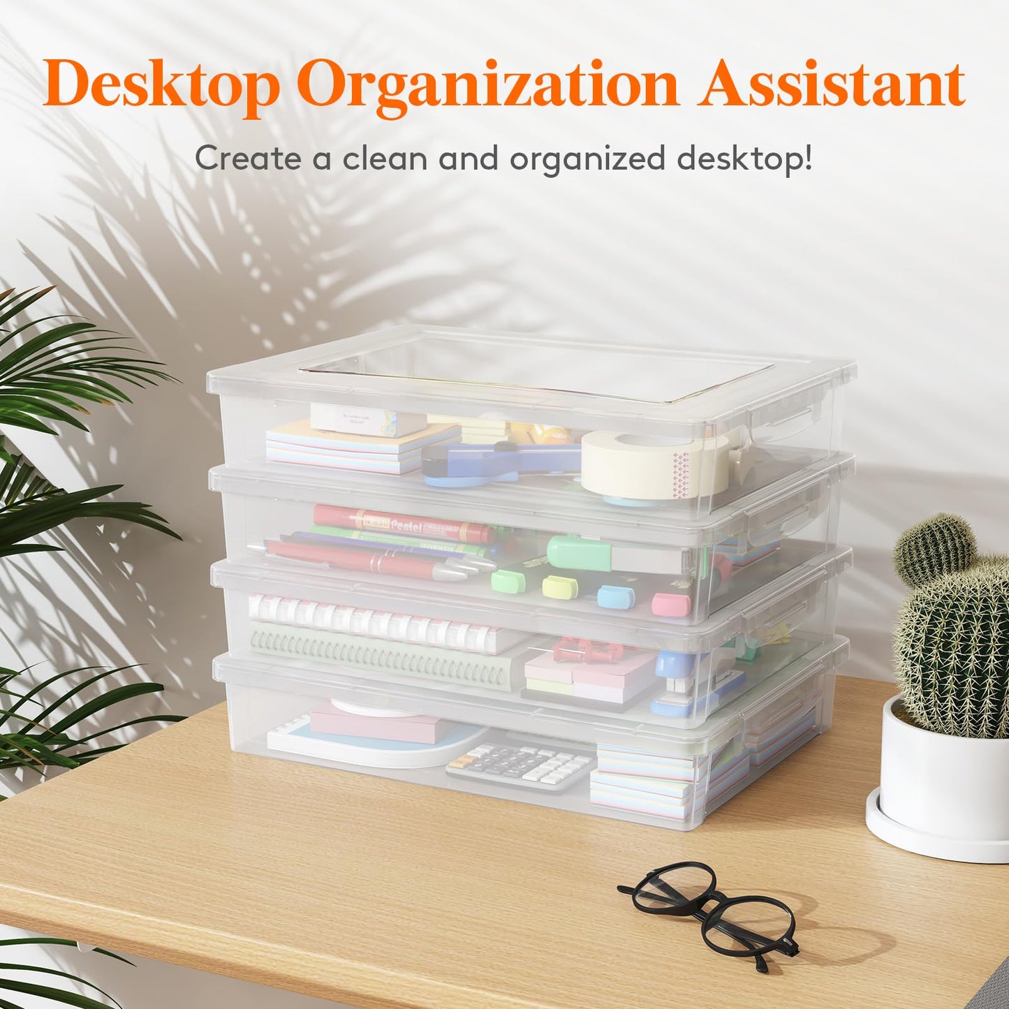 Lifewit 4 Pack Paper Organizer Storage, 32 x 23 cm/12x9 Multi-Purpose Plastic File Box with Latching Lids, Containers for A4, 8.5" x 11" Letter, Scrapbook, Document, Magazine, Art Supplies, Clear