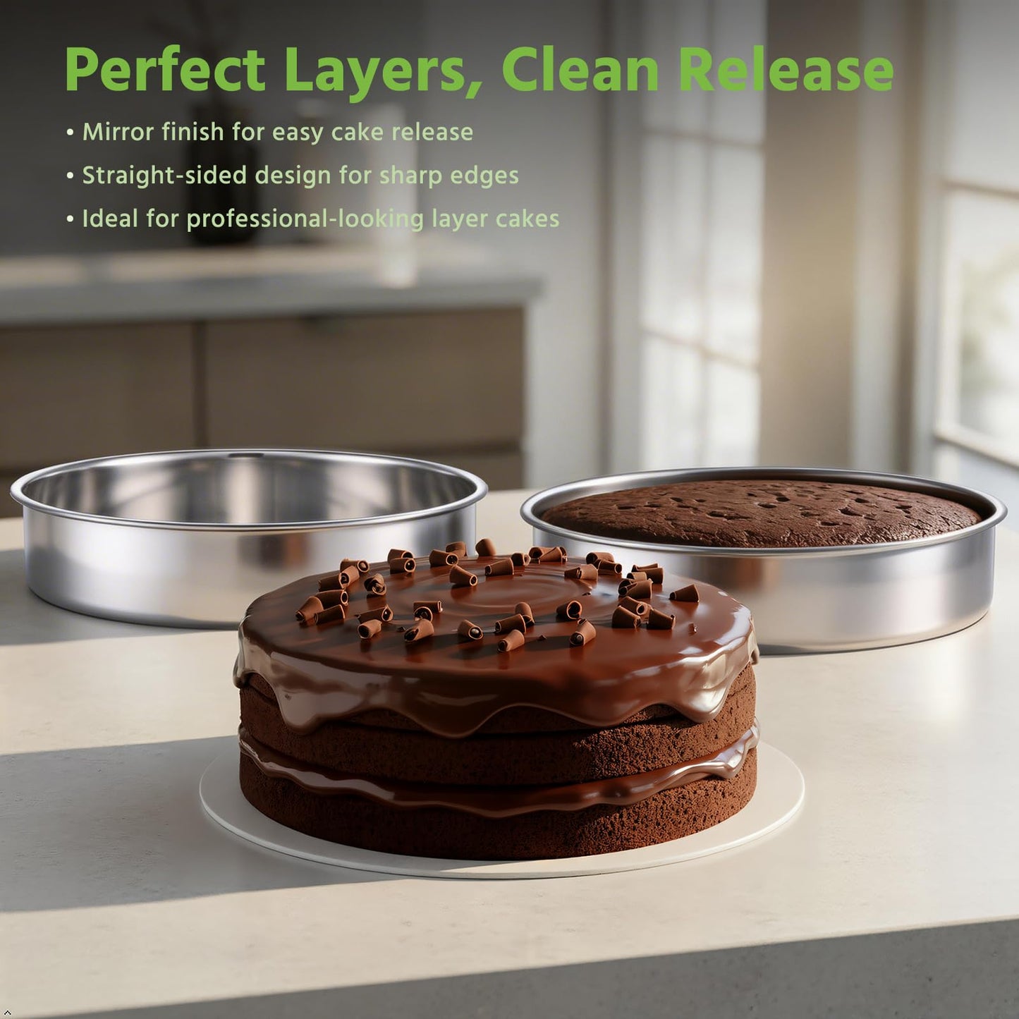 E-far 9 Inch Cake Pan Set of 3, Stainless Steel Round Cake Baking Pans, Non-Toxic & Healthy, Mirror Finish & Dishwasher Safe