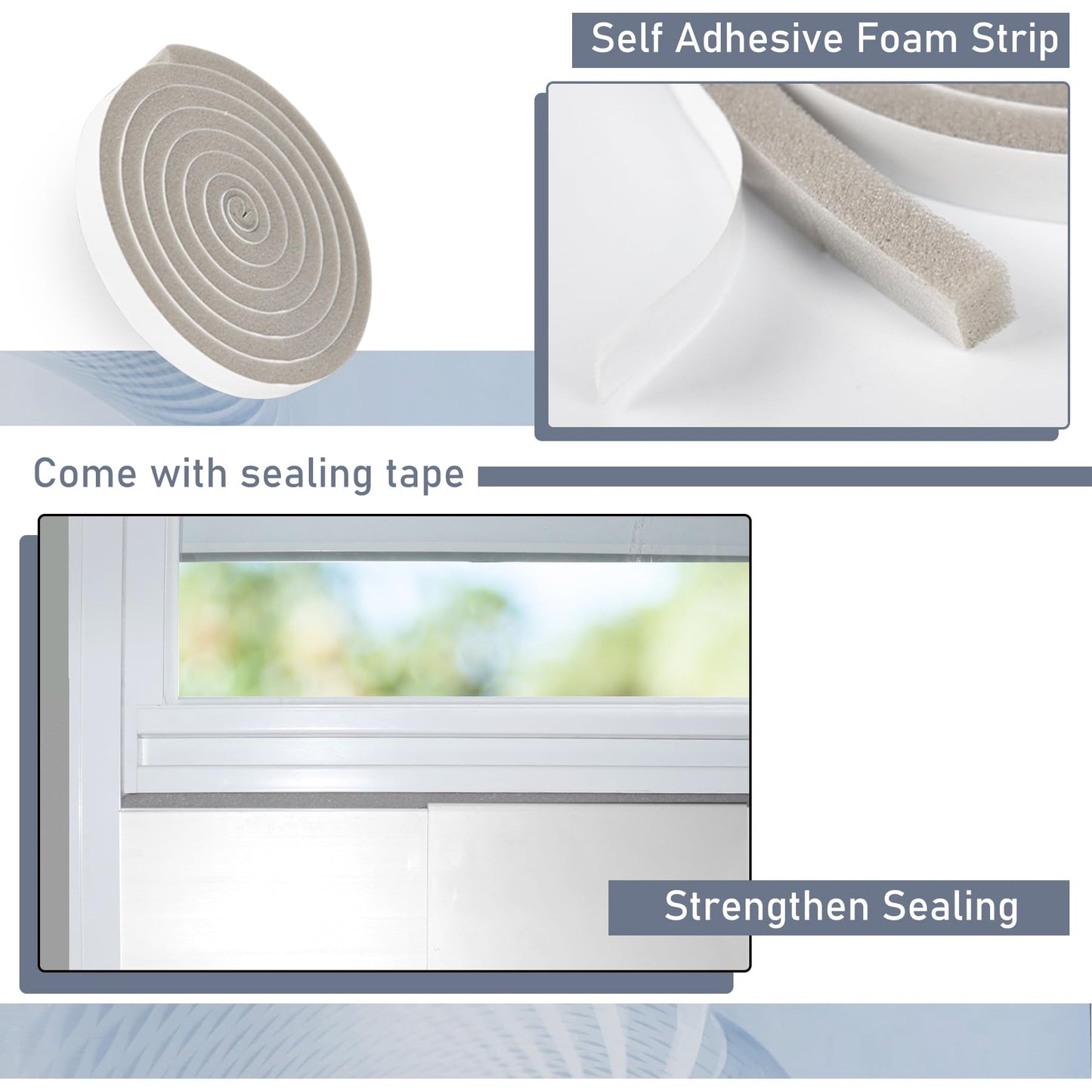 Flamorrow Dual Hose Portable Air Conditioner Window Kit, Adjustable Window Seal Plates for 5" Diameter Exhaust Hose, Sliding AC Window Vent Kit with Foam Seal Strip, White