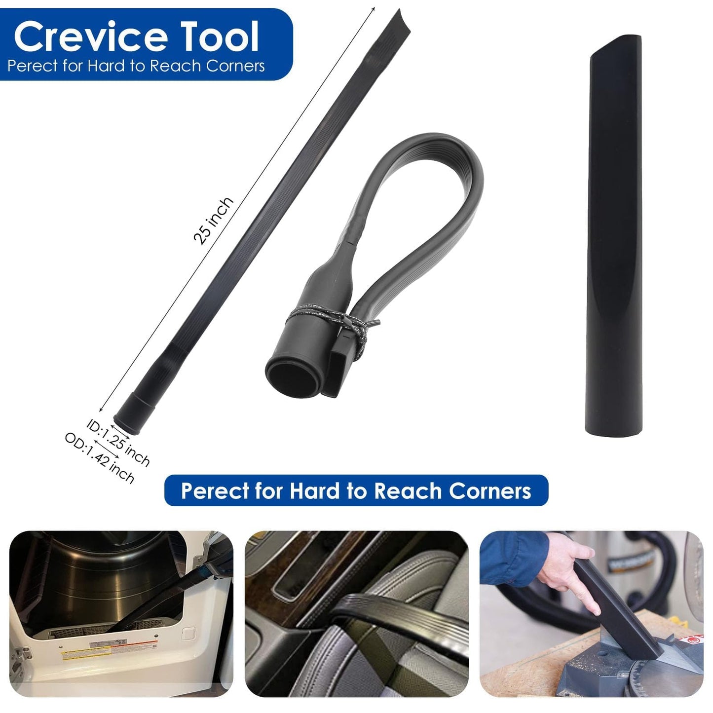 14 PCS Universal Vacuum Attachments & Brushes Kit for Shop Vac Accessories & Household Cleaning, Includes 2 1/2" to 1 1/4" and 1 7/8" to 1" Vacuum Hose Adapter,Crevice Tool & 3 Vacuum Extension Wands
