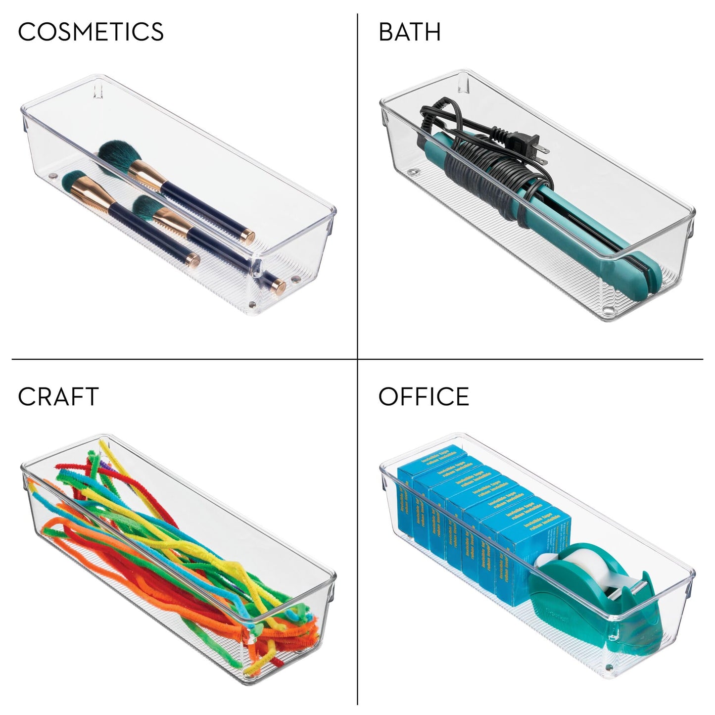 iDesign Plastic Drawer Organizer Bins - Storage for Kitchen, Bathroom, and Desk Drawers - Set of 6 - Clear