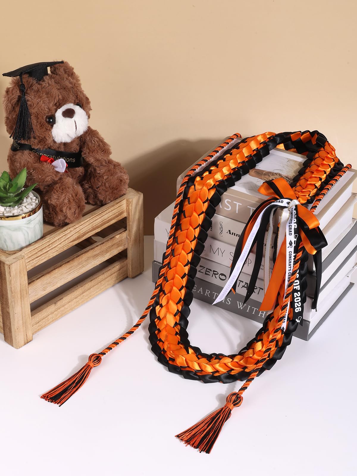 TFTAFAN Graduation Leis and Graduation Honor Cords Class of 2026 Graduation Ribbon Lei Graduation Necklace Braided Necklaces gift for Student Gifts Party Supplies (12, Orange and black)