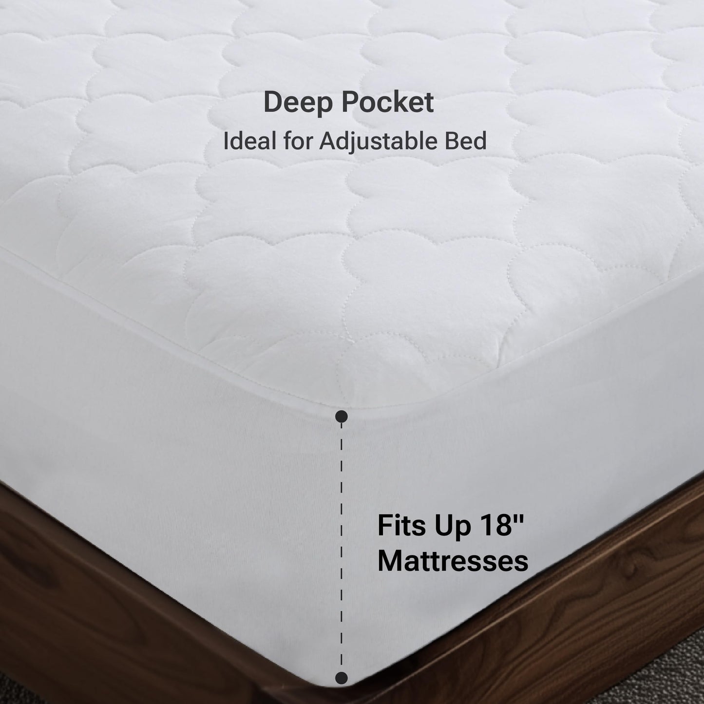 Sleep Philosophy Queen Mattress Pad, Cotton Mattress Protector Classic Cloud Quilted Bed Cover, All Natural Breathable Mattress Topper Fitted Pocket Fits Up to 18", Machine Washable, White