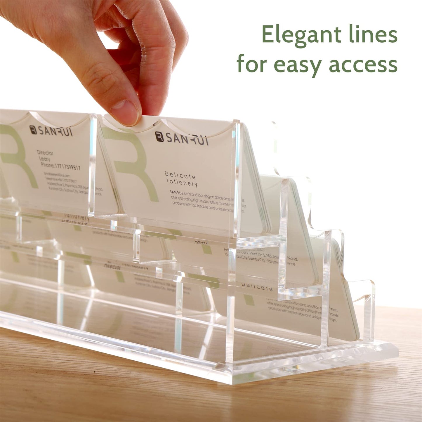 SANRUI Business Card Holder for Desk Clear Acrylic Business Card Holders, Business Card Display Stand 3Tier 9 Slots