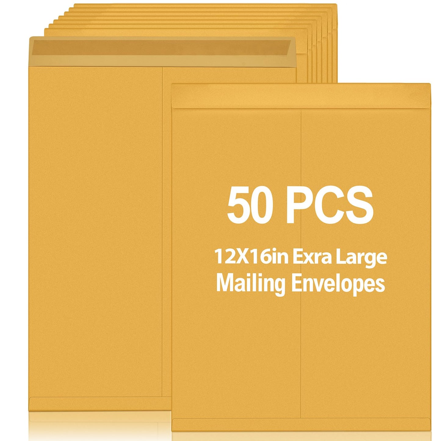 Motipuns 50 Pcs 12'' x 16'' Extra Large Mailing Envelopes 32lb with Gummed Flaps, Catalog Jumbo Craft Envelopes for Mailing, Storage and Organizing Documents Office Supplies(Yellow)